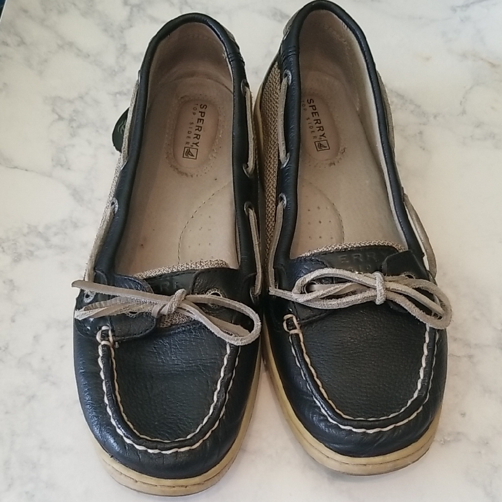 Sperry Women's Black and Tan Leather Loafers - Size 8